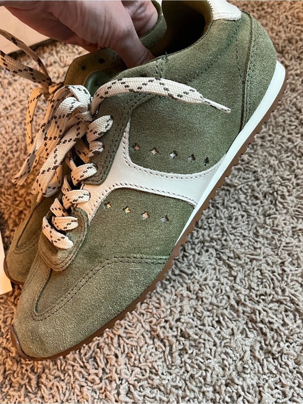 Larroude Olive Green Suede Men's Sneakers with Cream Accents